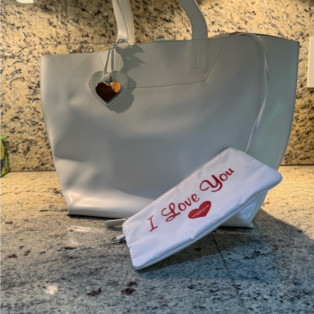 Tosca Blu White leather Tote Bag with Heart Charm